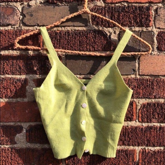 Green knit button down sleeveless top - Picture 1 of 3